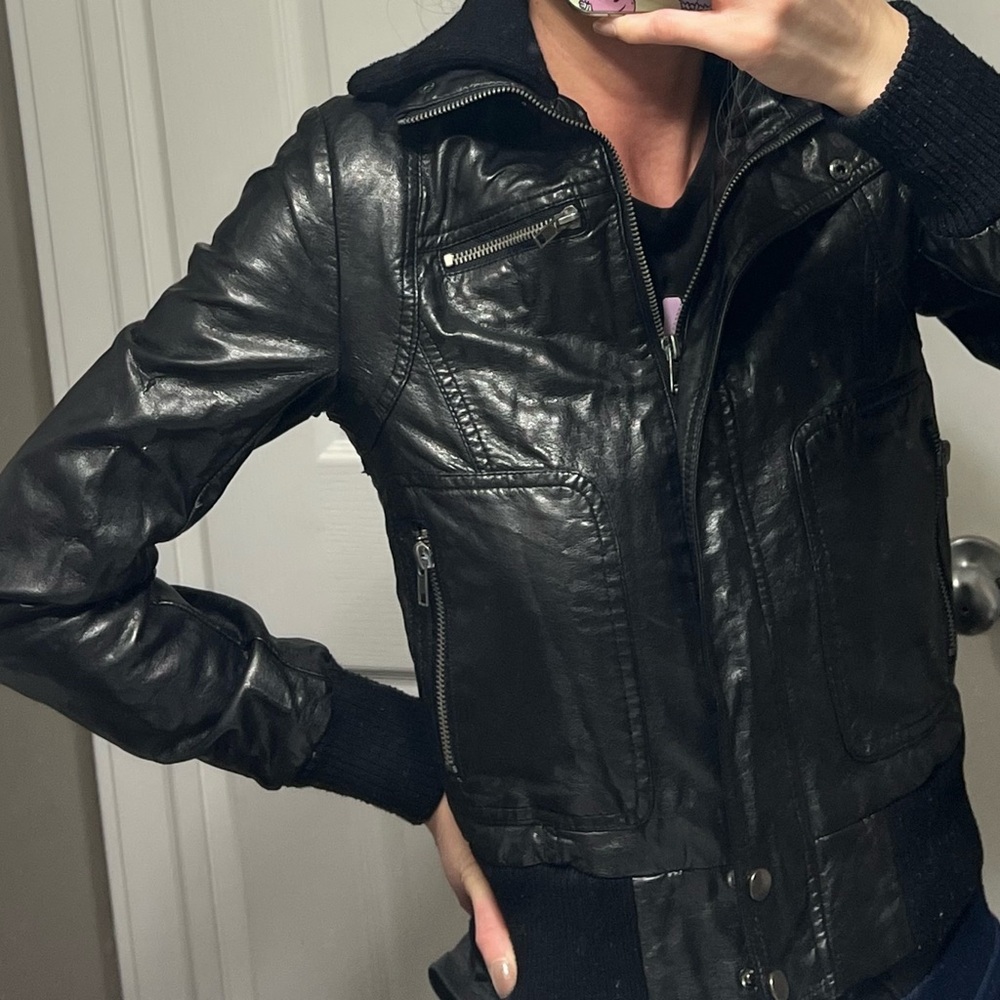 Silence + Noise Black Leather Jacket - Picture 8 of 9